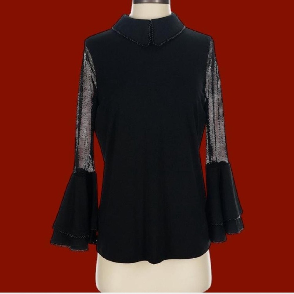 Black Ruffled Bell Sleeve Top